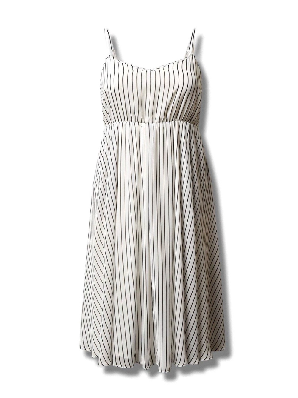 Torrid White/Black Striped Chiffon Midi Dress